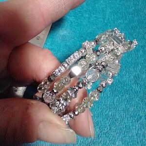 Elegant Silver and Clear Beaded Wire Bracelet
